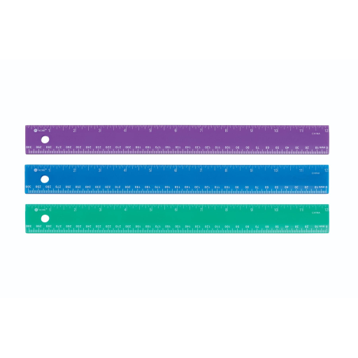 30cm/12? Asst Colours, Double Bevel ? 1/16? & mm Scales / 
30cm/12 po couleurs assorties, deux biseaux ? 1/16 po & mm