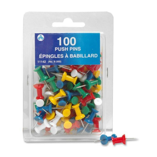 Push Pins Assorted Colors, 100/Box /  Couleurs assorties 100 par boite