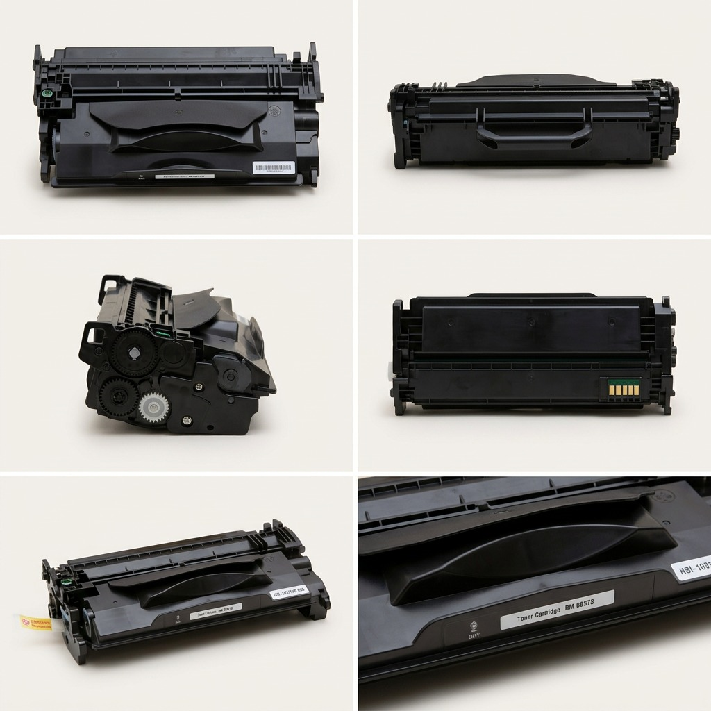 Six-panel matrix grid showing detailed views of the HP CF287A toner cartridge from all angles.