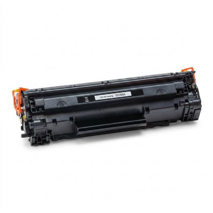 A high-resolution, centered photograph of the Elevate Imaging compatible HP CF283A black toner cartridge against a pure white background.