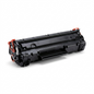 A crisp, central product photo of a black laser toner cartridge on a pure white background, showcasing its intricate details.