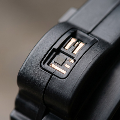 Macro view of electronic contacts on a compatible toner cartridge.