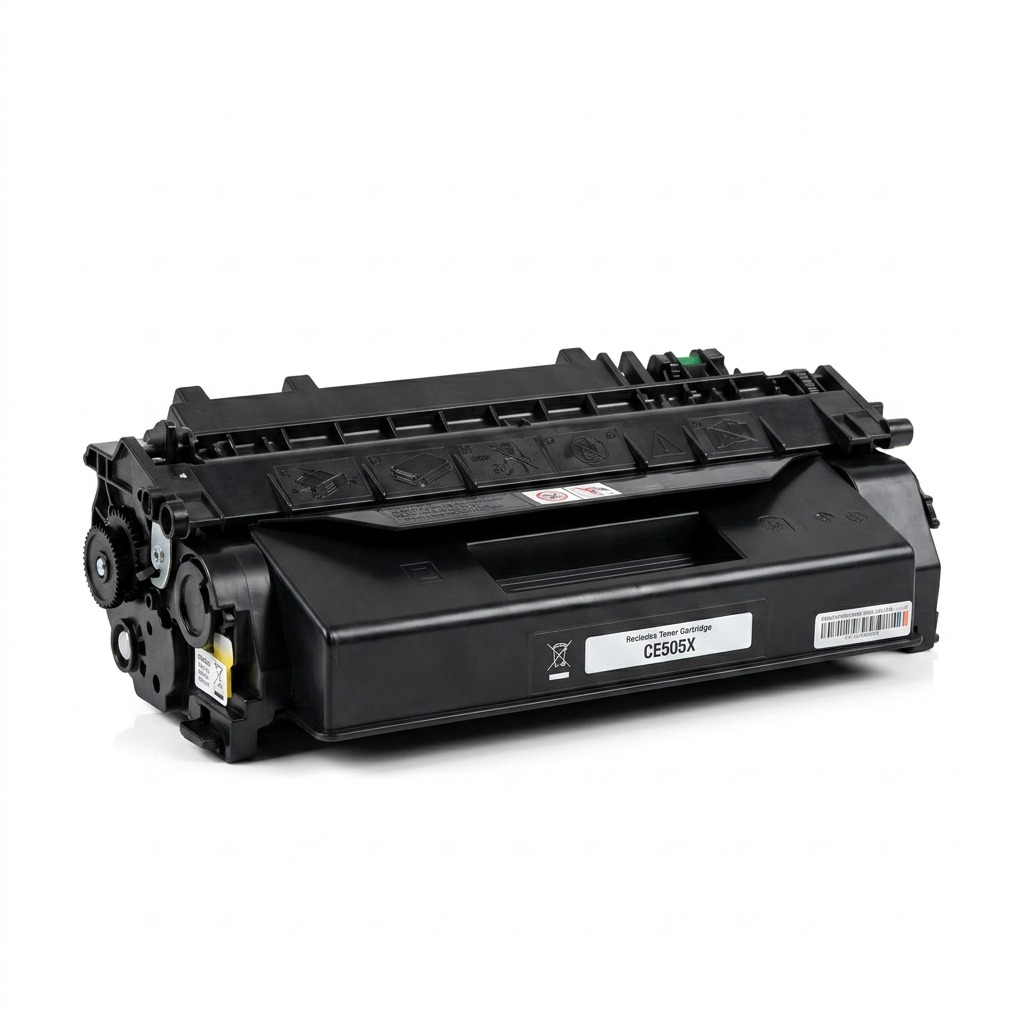 Pure high-resolution hero shot: Elevate Imaging compatible HP CE505X toner cartridge on white.