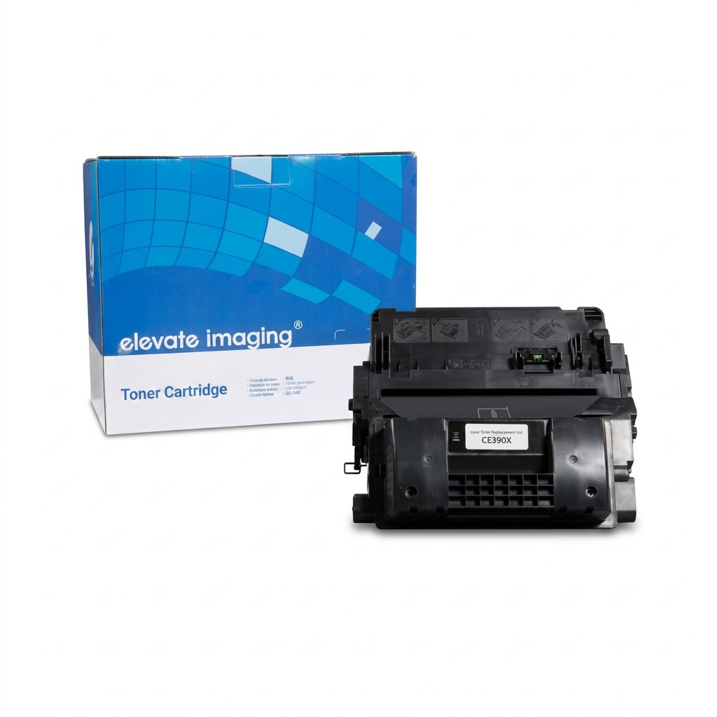 A high-resolution, pure white background product photograph of the Elevate Imaging, compatible black high-yield LaserJet toner cartridge for AHWE3901C0N.