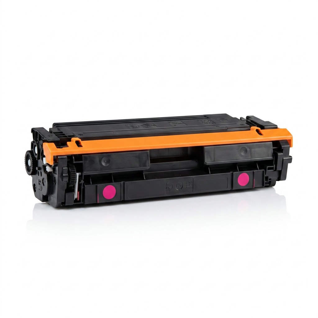 An ecommerce hero shot of the Elevate Imaging Reman HP CF363X magenta toner cartridge, centered with realistic lighting and clean shadow.