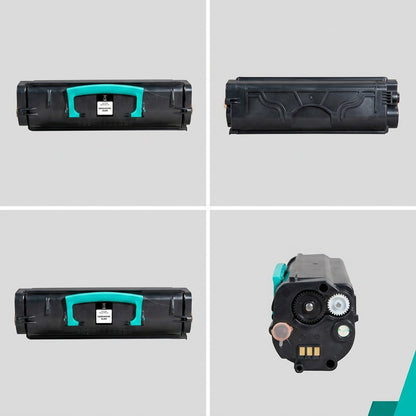 A visual matrix grid showing the specific black and teal toner cartridge from four angles: front, back, top, and end view (gears visible). This multi-angle layout verifies the product configuration while maintaining complete product accuracy.<ctrl46>