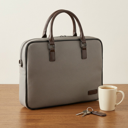 A product photograph from image_0.png placed alongside a coffee mug and keys on a wooden desk.