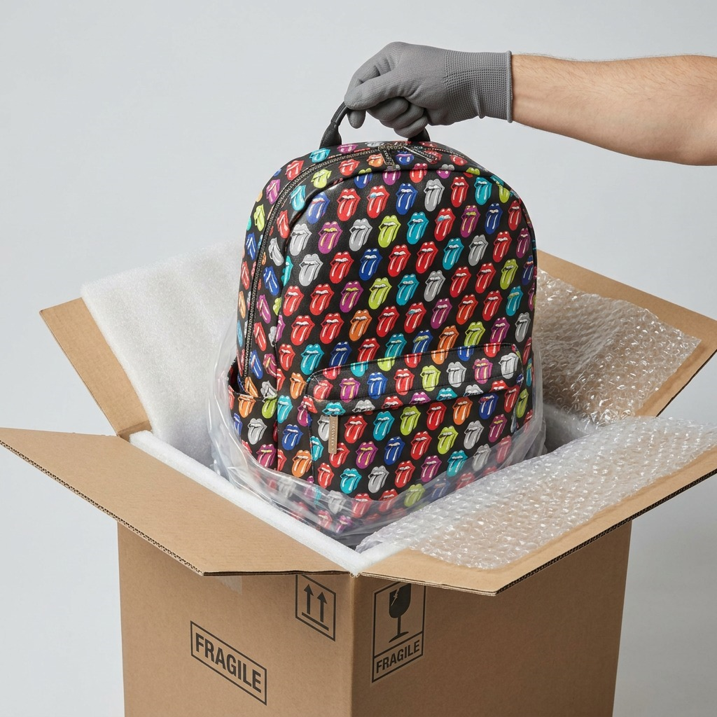 Unboxing of Bugatti The Cult Backpack shows it arriving protected in a brand box with packaging material.