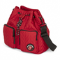 High-resolution hero shot: quilted red Bugatti The Rolling Stones crossbody bucket bag on white background.
