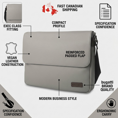 An infographic for and based on image_0.png, showcasing trust factors like vegan leather, fast Canadian shipping, and fit, with the central product image and clear icons.