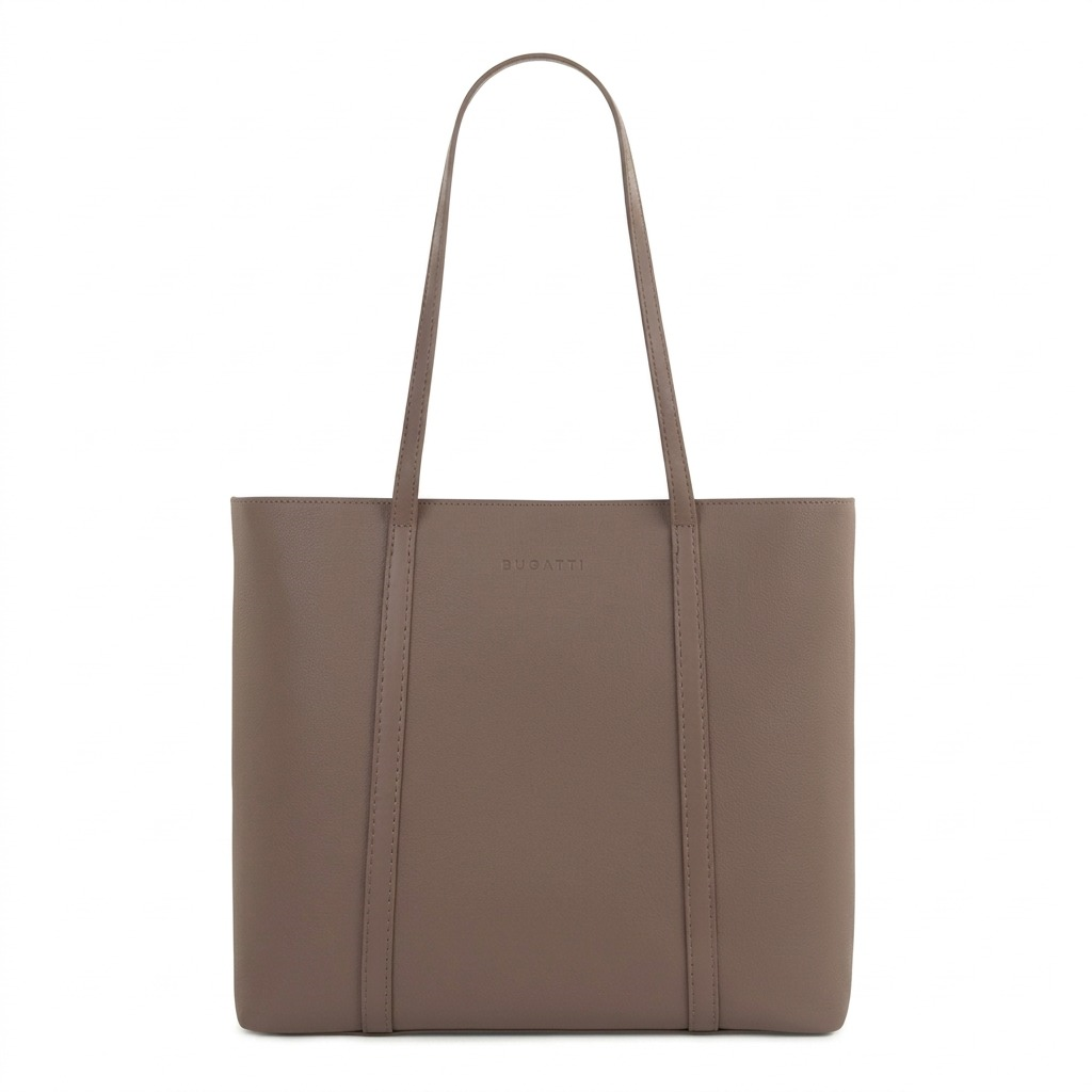 A high-resolution, centered view of the Bugatti Pure Business tote bag in pink leather against a pure white background.