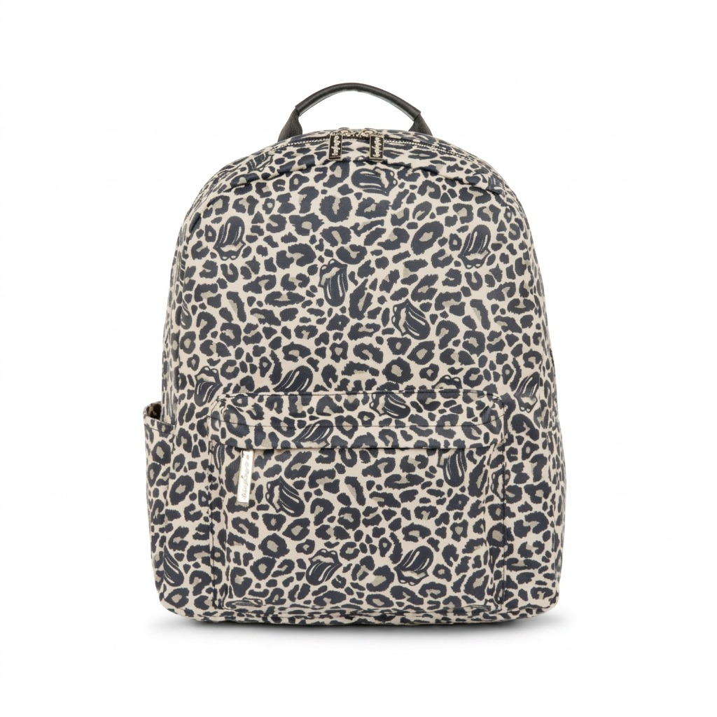 High-resolution hero shot of the Bugatti BKP6003RS-ANM Rolling Stones-branded leopard print backpack.