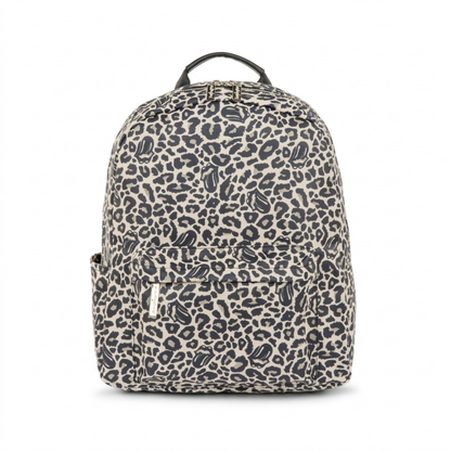 High-resolution hero shot of the Bugatti BKP6003RS-ANM Rolling Stones-branded leopard print backpack.