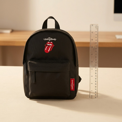 The Rolling Stones mini backpack shown beside a standard 12-inch ruler for scale reference.
