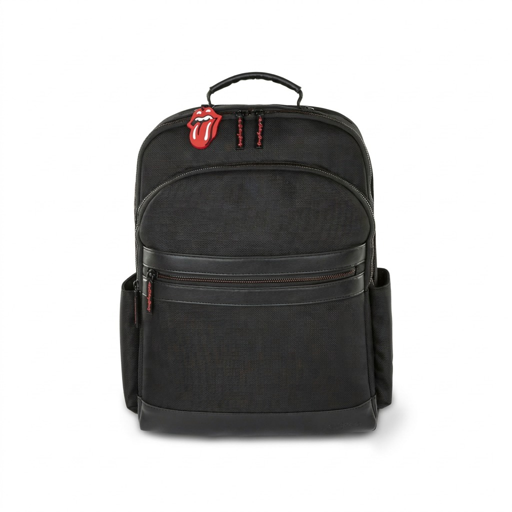 Bugatti BKP6079RS-BLACK The Rolling Stones Backpack: premium hero shot against a pure white background.