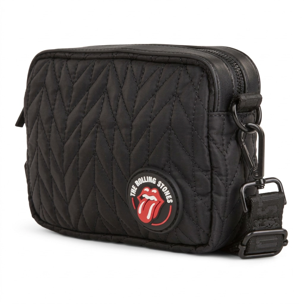Bugatti CBY6070RS-BLK: Quilted Nylon Rolling Stones Crossbody Bag. High-resolution hero shot, pure white background.