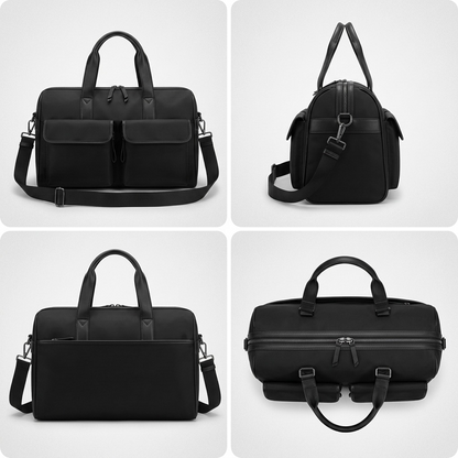 PDP visual matrix illustrating front, side, back, and top views of the Bugatti Madison duffle bag.