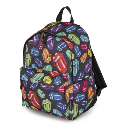 Pure hero shot of the Bugatti BKP6020RS Rolling Stones backpack, a multi-colored tongue logo pattern.