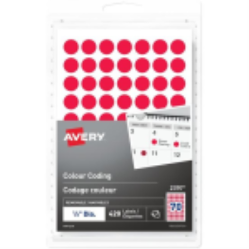 Hand Write Colour Coding Labels 1/2" Round, Removable, Red, 420 / pkg