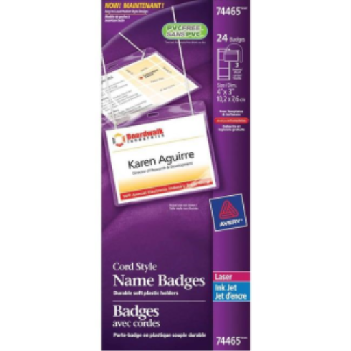 74465 NAME BADGE KIT, CORD STYLE, 4" X 3", 24/BOX
