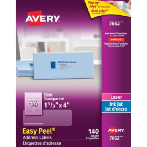 7662 CLEAR EASY PEEL, 4" X 1 1/3", PERMANENT, 10 SHEETS/ENV.