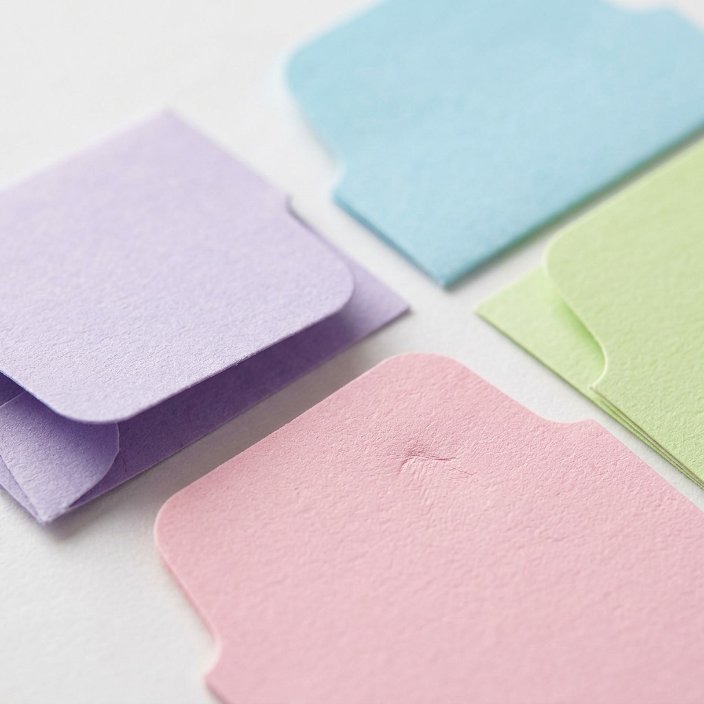 Macro detail shot showcasing the texture and "Write on both sides" surface of various pastel Avery UltraTab 74815 index tabs.
