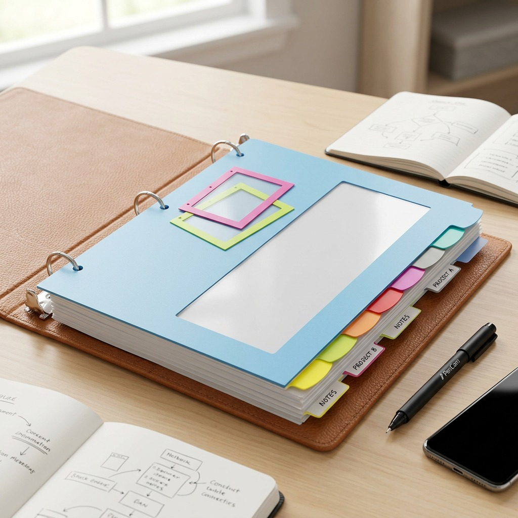 A lifestyle photo showing the Avery UltraLast divider in use within an open three-ring binder.
