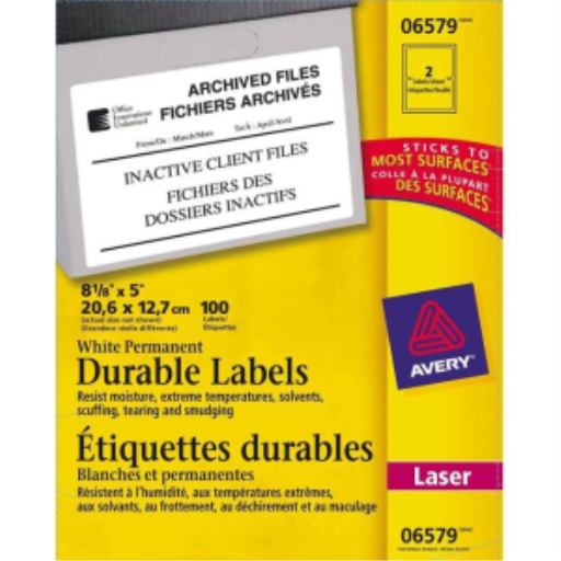 6579 TRUEBLOCK DURABLE I.D. LABELS, 8 1/8" X 5", PERMANENT,