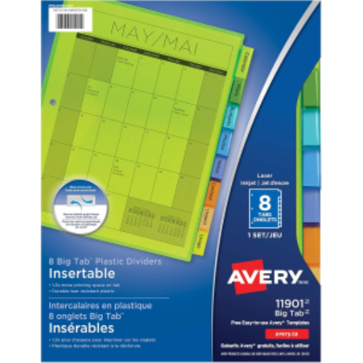PLASTIC DIVIDERS, 8 TAB, 1 SET, MULTICOLOUR
