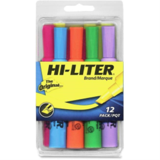 HILITER DESK STYLE, 12 PACK, ASSORTED – YELLOW, PINK,