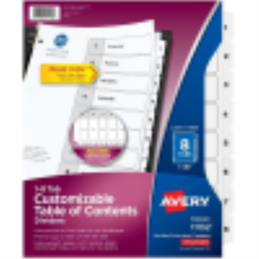 11132 READY INDEX TABLE OF CONTENTS DIVIDERS, 8 TAB, 1 SET,