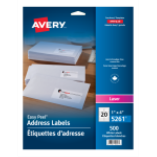 5261 WHITE, EASY PEEL, 4" X 1", PERMANENT,  25 SHEETS/ENV.,