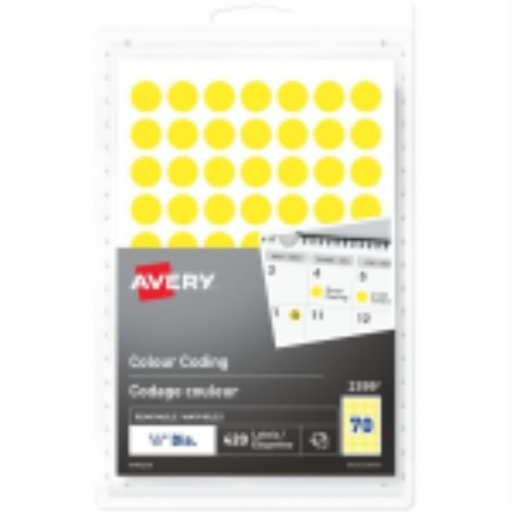 2399 Avery® Removable Colour Coding Labels Handwrite, ½"  Yellow / Removable