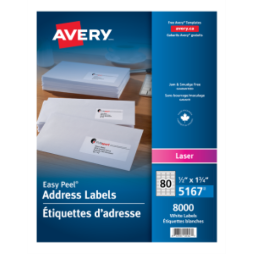 5167 WHITE, EASY PEEL, 1 3/4" X  1/2", PERMANENT,  100 SHEET