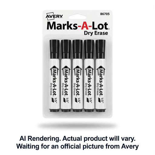 MARKS–A–LOT REGULAR WHITEBOARD MARKERS, 5 PACK, BLACK,