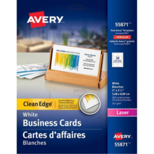 55871 CLEAN EDGE BUSINESS CARDS, WHITE, 2" X 3 1/2", 20 SHEE