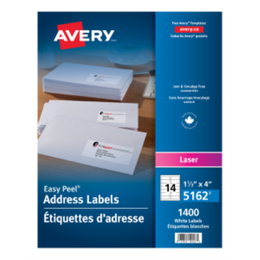 5162 WHITE, EASY PEEL, 4" X 1 1/3", PERMANENT,  100 SHEETS/B