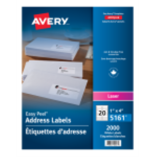 5161 WHITE, EASY PEEL, 4" X 1", PERMANENT,  100 SHEETS/BOX,