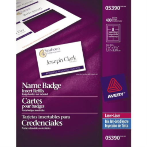 NAME BADGE LABELS, CARD REFILLS 3 1/2" X 2 1/4", 50 SHE
