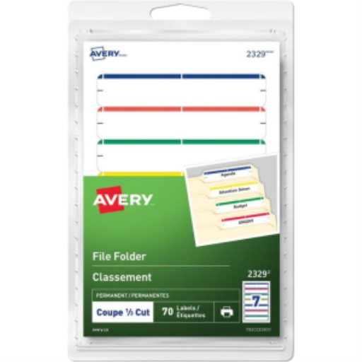 2329 Avery® File Folder Labels for Laser and Inkjet Printers, 3½" x ?"  Assorted Colours / Permanent