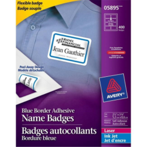 NAME BADGE LABELS, 3 3/8" X 2 1/3" BLUE BORDER, 50 SHEE