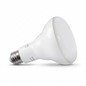 High-resolution hero shot of an LEDVANCE SMART+ WiFi BR30 light bulb against a white background. It has a white body, wide frosted dome, and E26 screw base.