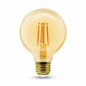 High-resolution hero shot of an LEDVANCE SMART+ WiFi Filament Amber G25 bulb on a pure white background.