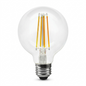 High-resolution hero shot: Sylvania SMART+ WiFi G25 filament LED bulb centered on pure white background.