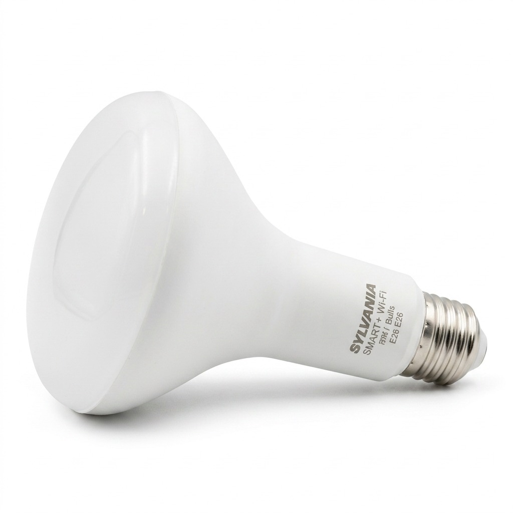 A high-resolution, centered view of a Sylvania Smart+ WiFi Tunable White R20 LED bulb.