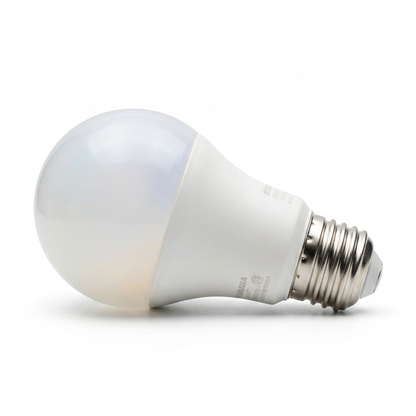 A high-resolution product shot of the Sylvania SMART+ A19 bulb against a pure white background. The bulb is sharply detailed, features its matte finish, silver screw base, and subtle color variance in its dome.