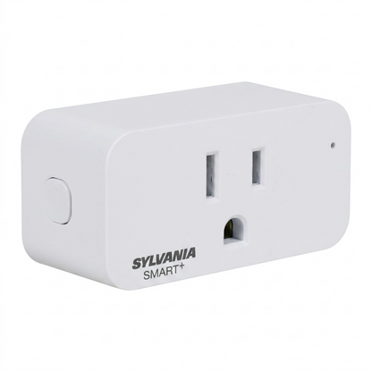 High-resolution hero shot of a Sylvania Smart+ WiFi Plug on a pure white background.