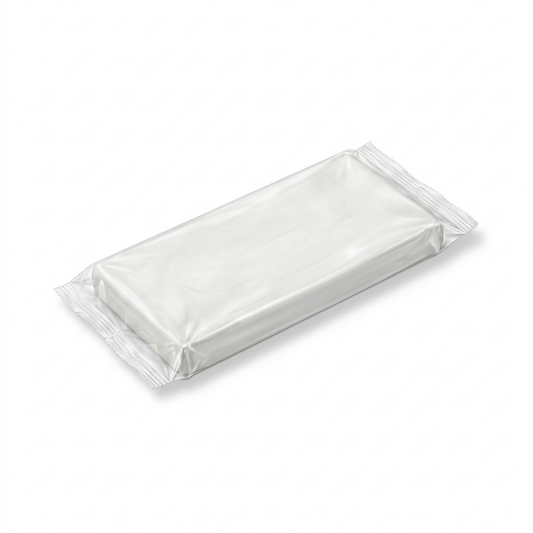 A crisp, pure white ecommerce hero shot of a single 500g bar of Staedtler Fimoair white modeling clay.