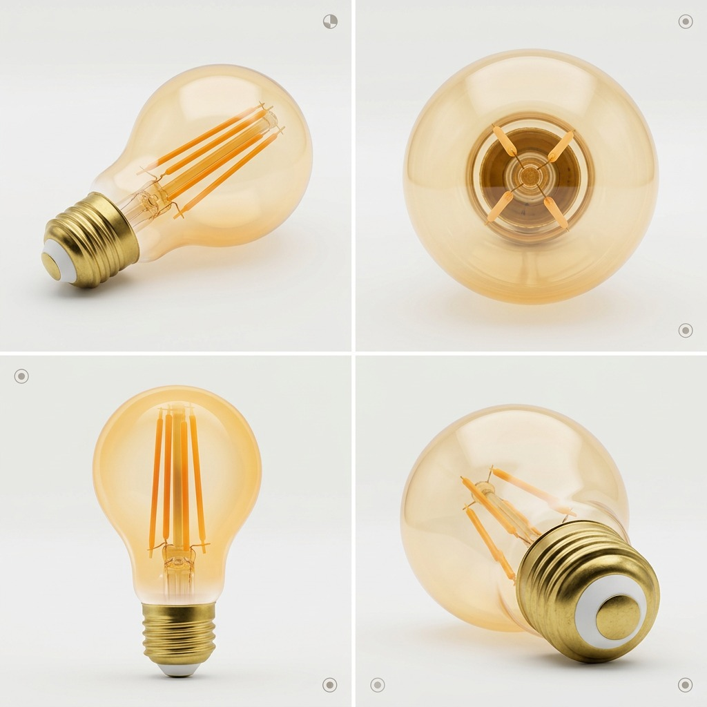 A clean ecommerce grid matrix showing the A19 SMART+ WiFi bulb from four different angles.
