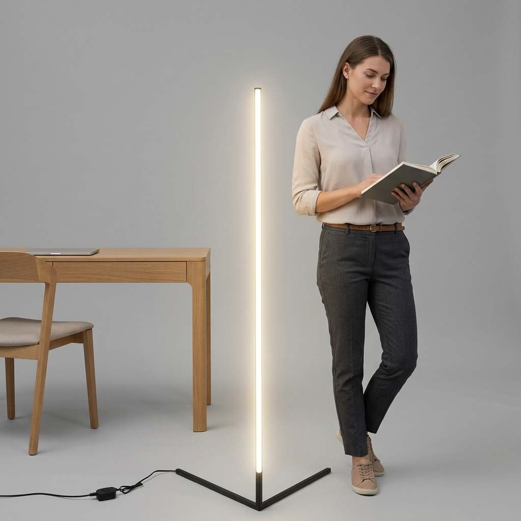A scale matrix visual showing the LEDVANCE 75820 corner lamp beside a person to illustrate its 4.67ft height.